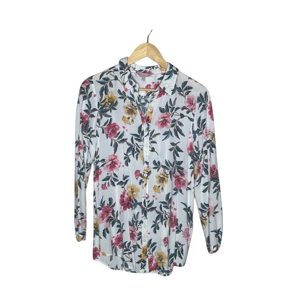 Joules Elvina Floral Button Down Blouse‎ US 4 Cream Pink Blue Viscose